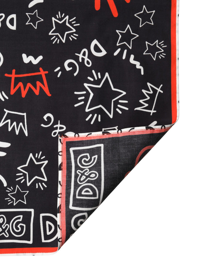 Dolce &amp; Gabbana Black White Red Dg Crown Cotton Foulard 47cm x 46cm Scarf