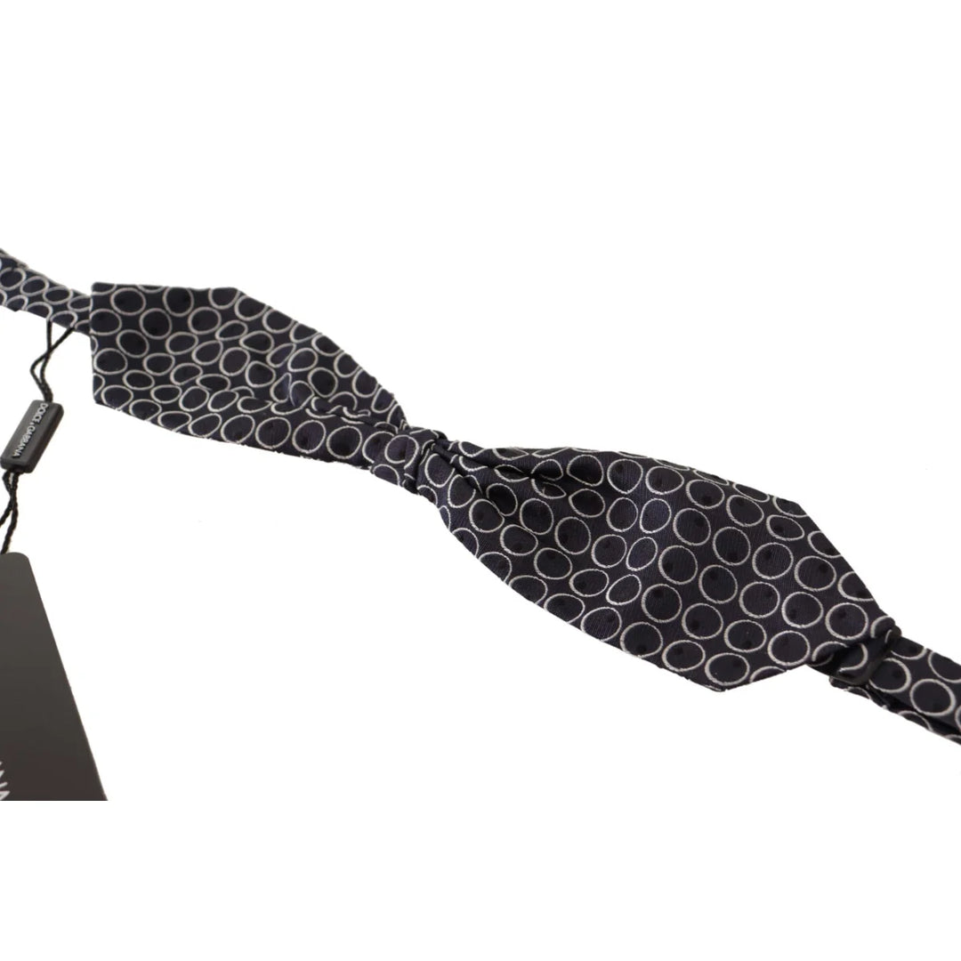 Dolce & Gabbana Black White Round 100% Silk Neck Papillon Tie