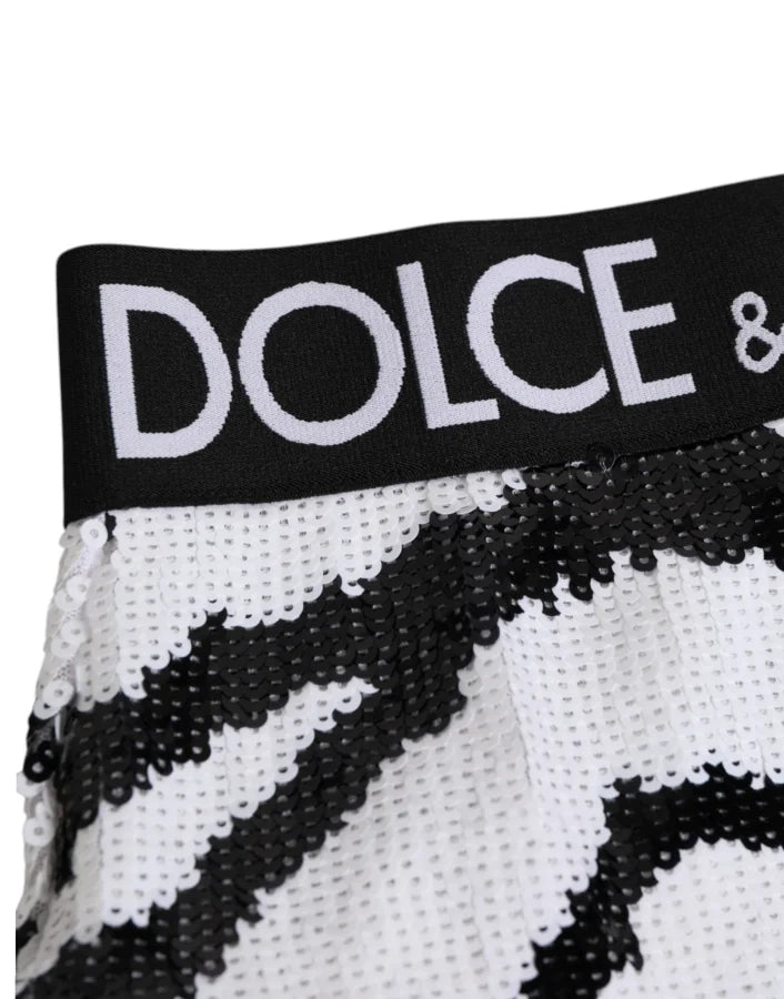 Dolce &amp; Gabbana Black White Sequin High Waist Panty Underwear
