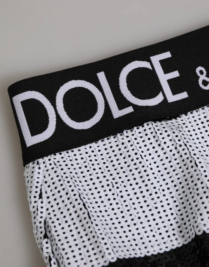 Dolce &amp; Gabbana Black White Sequin High Waist Panty Underwear