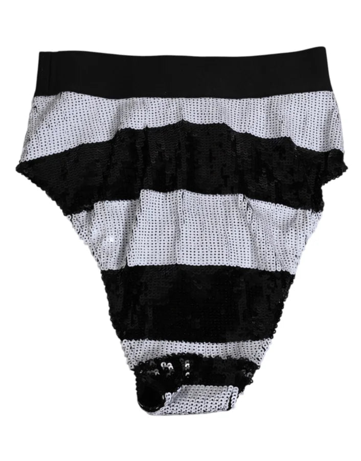 Dolce &amp; Gabbana Black White Sequin High Waist Panty Underwear