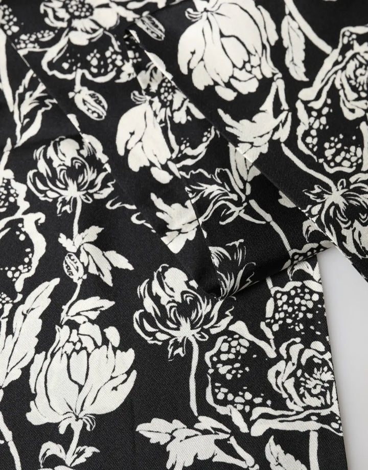 Dolce &amp; Gabbana Black White Silk Floral Print Fringe 136cm X 15.5cm Scarf