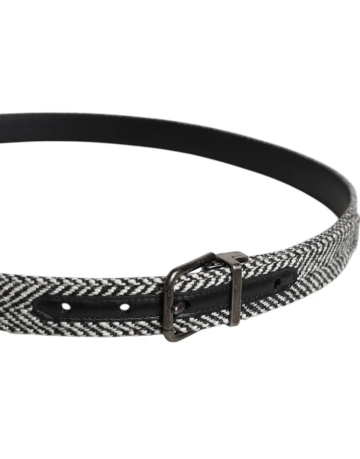 Dolce &amp; Gabbana Black White Silver Tone Metal Buckle Belt