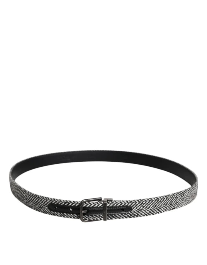 Dolce &amp; Gabbana Black White Silver Tone Metal Buckle Belt