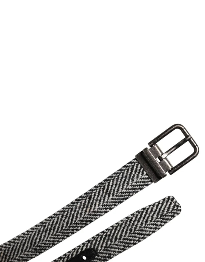 Dolce &amp; Gabbana Black White Silver Tone Metal Buckle Belt
