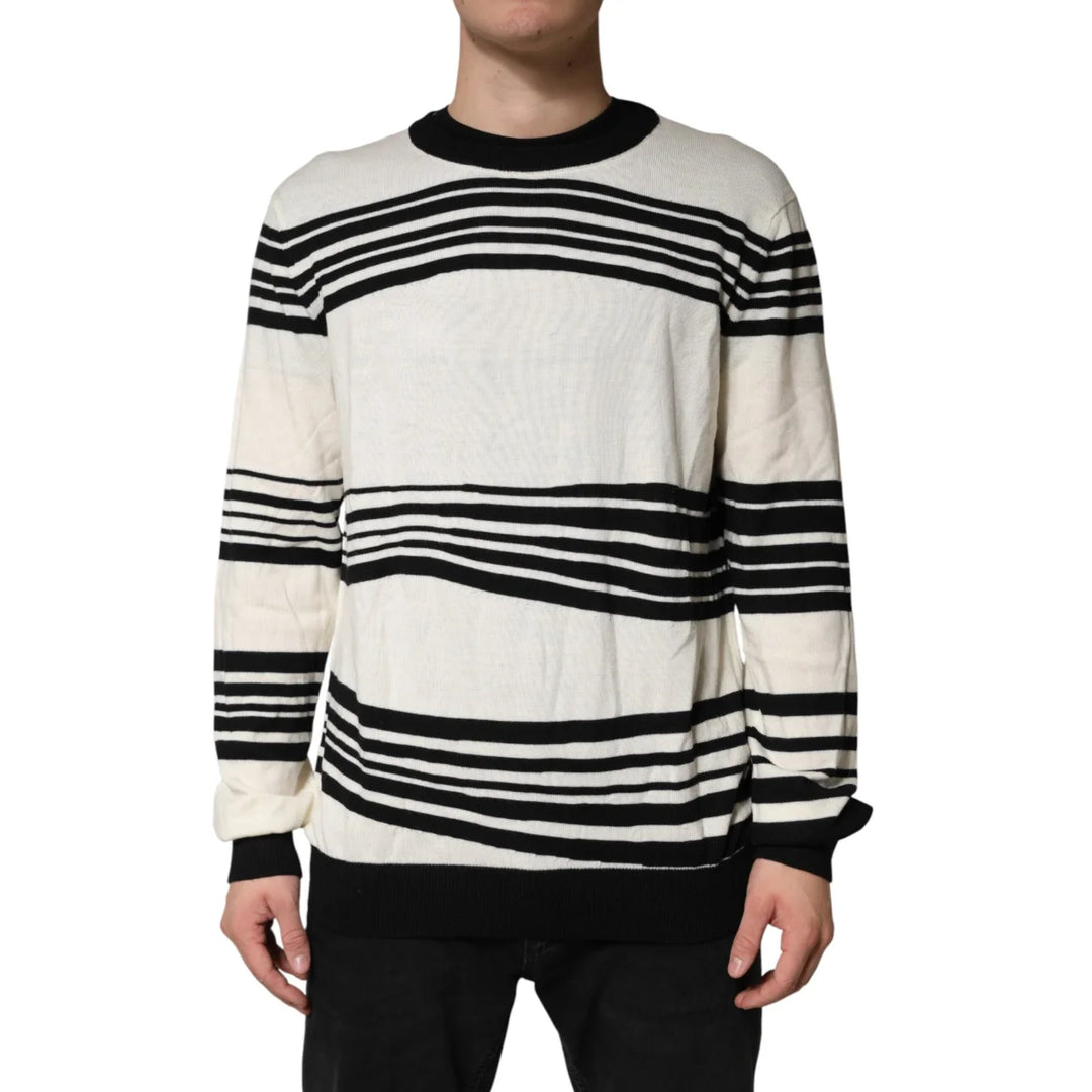 Dolce &amp; Gabbana Black White Stripe Crew Neck Pullover