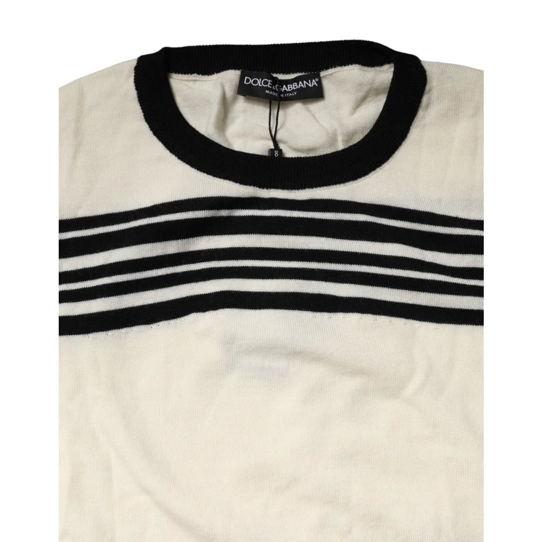 Dolce &amp; Gabbana Black White Stripe Crew Neck Pullover