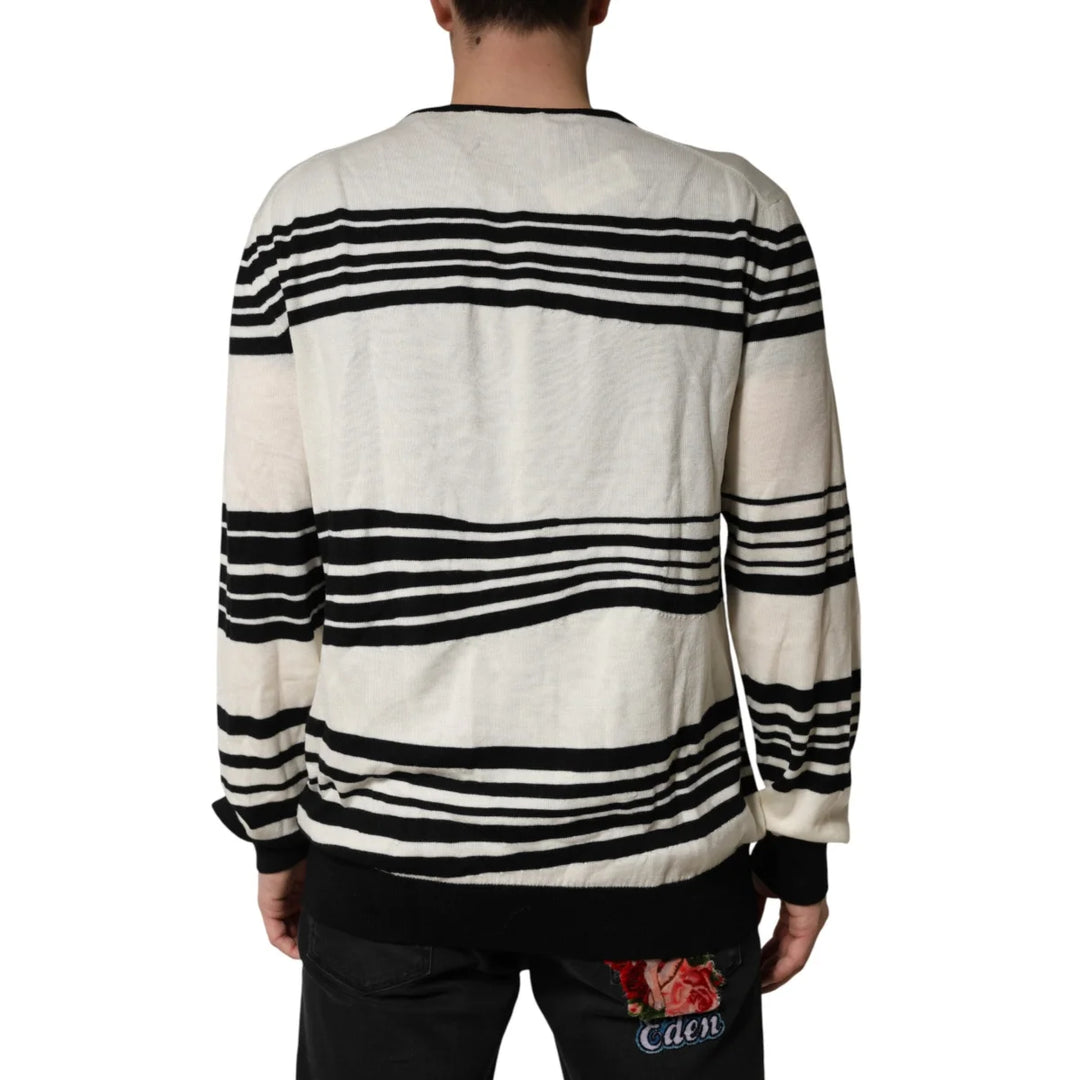 Dolce &amp; Gabbana Black White Stripe Crew Neck Pullover