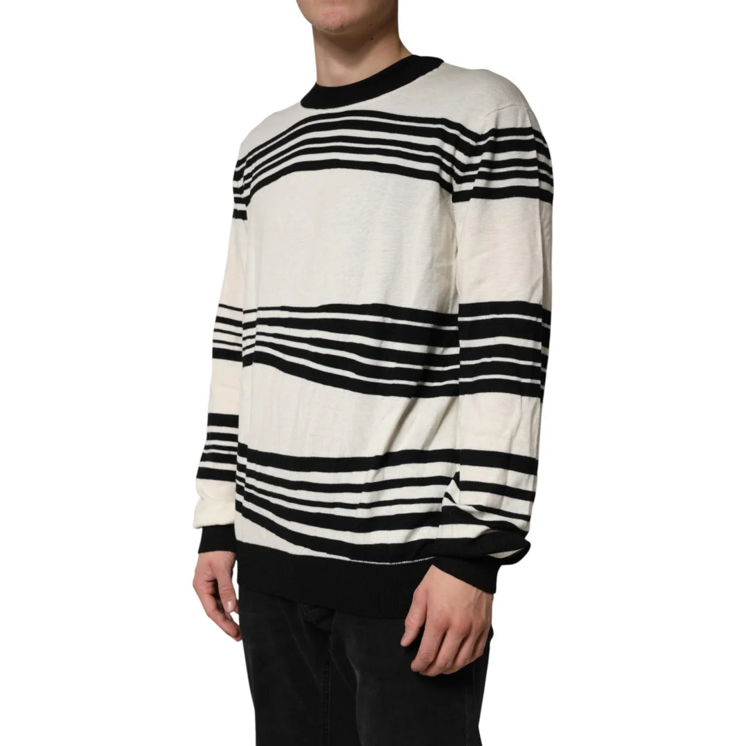 Dolce &amp; Gabbana Black White Stripe Crew Neck Pullover