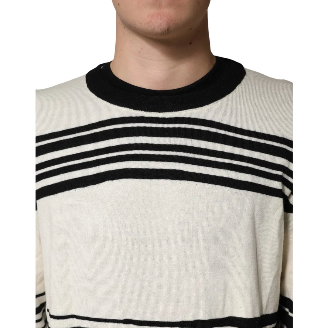 Dolce &amp; Gabbana Black White Stripe Crew Neck Pullover