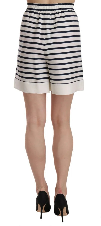 Dolce & Gabbana Black White Stripe Garterized Silk Shorts
