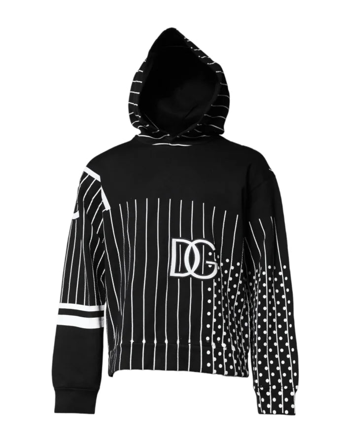 Dolce &amp; Gabbana Black White Stripe Hooded Sweatshirt Sweater