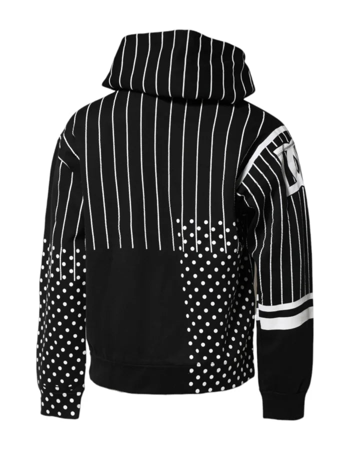 Dolce &amp; Gabbana Black White Stripe Hooded Sweatshirt Sweater