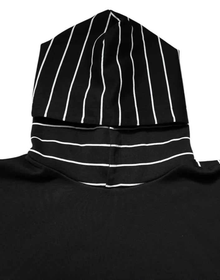 Dolce &amp; Gabbana Black White Stripe Hooded Sweatshirt Sweater