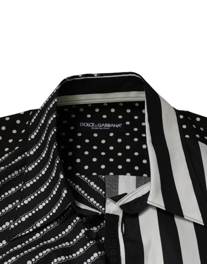 Dolce &amp; Gabbana Black White Striped Button Down Casual Shirt