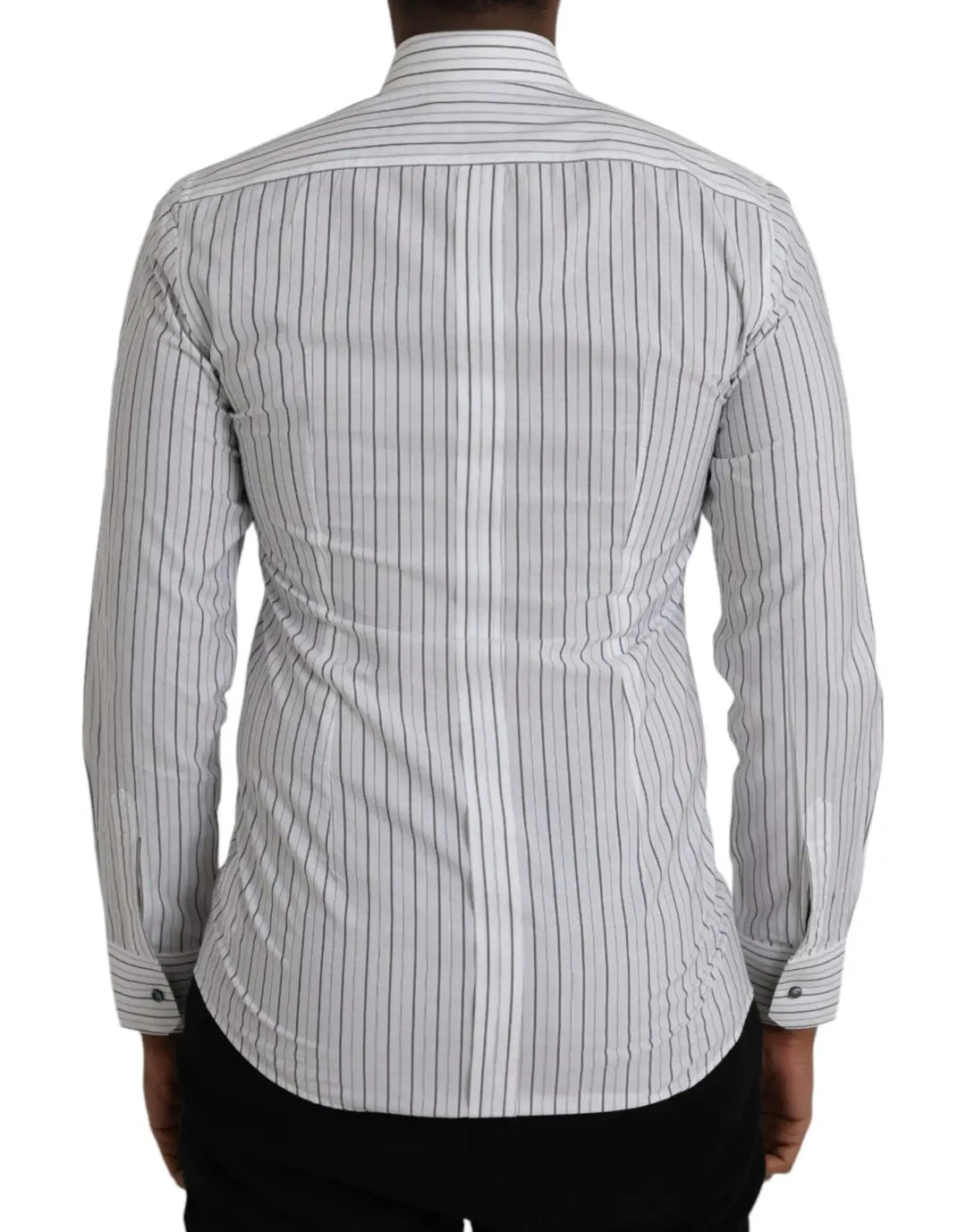 Dolce &amp; Gabbana Black White Striped Formal Dress GOLD Shirt