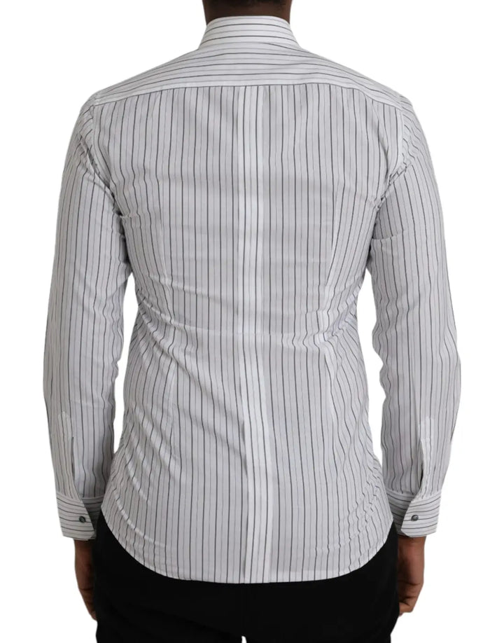 Dolce &amp; Gabbana Black White Striped Formal Dress GOLD Shirt
