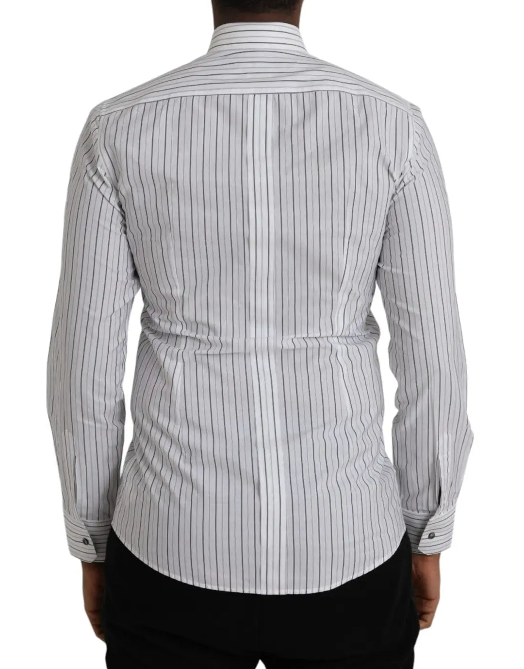 Dolce &amp; Gabbana Black White Striped Formal Dress GOLD Shirt