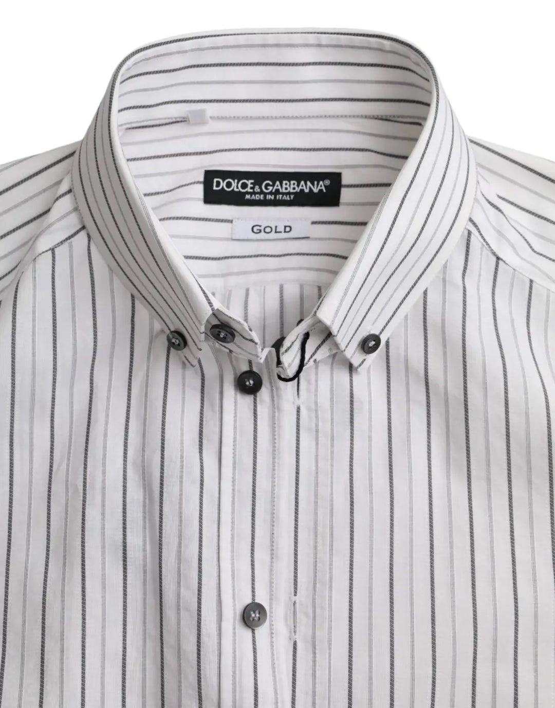 Dolce &amp; Gabbana Black White Striped Formal Dress GOLD Shirt