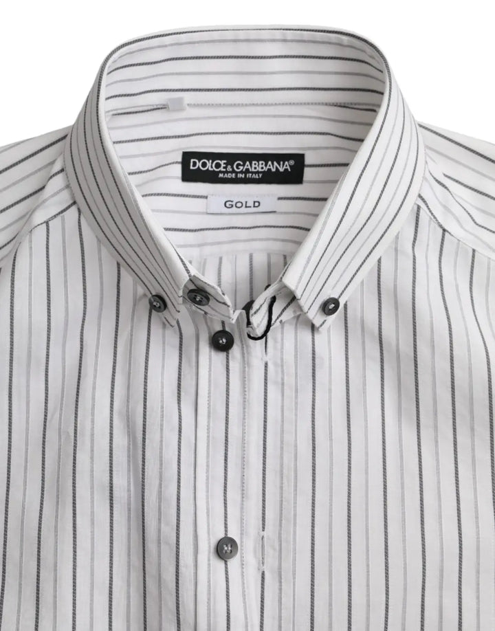 Dolce &amp; Gabbana Black White Striped Formal Dress GOLD Shirt