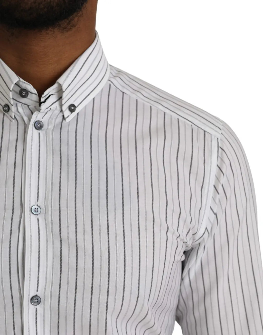 Dolce &amp; Gabbana Black White Striped Formal Dress GOLD Shirt