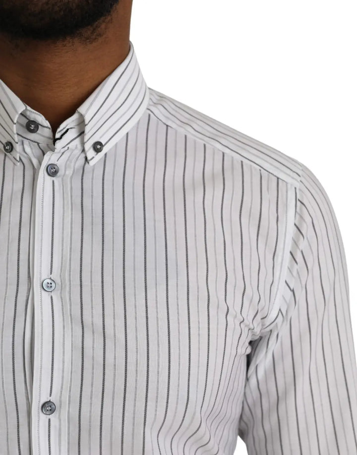 Dolce &amp; Gabbana Black White Striped Formal Dress GOLD Shirt