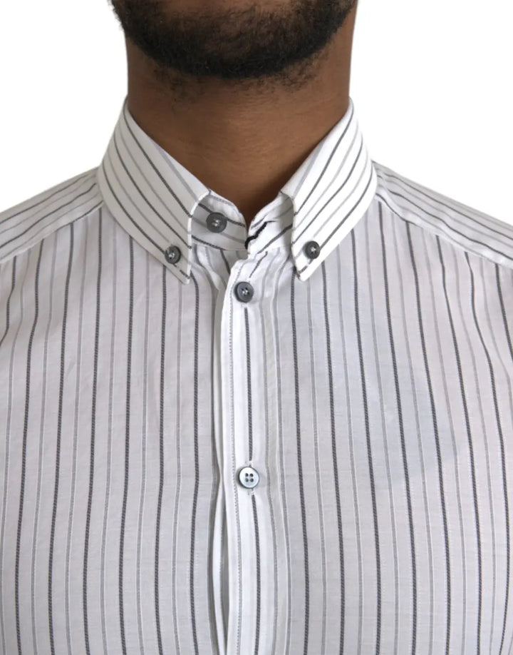 Dolce &amp; Gabbana Black White Striped Formal Dress GOLD Shirt