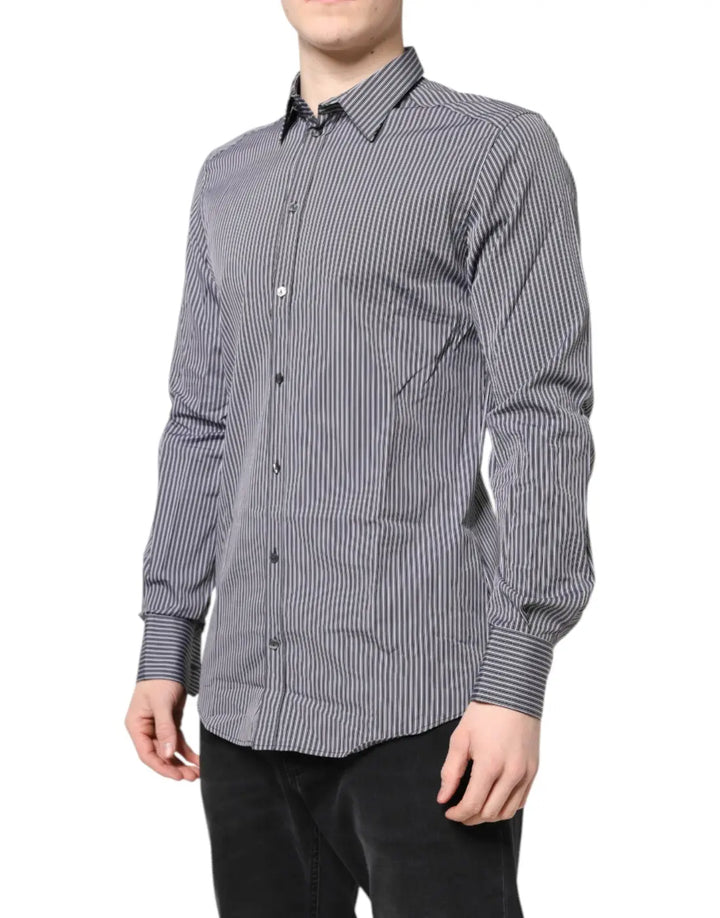Dolce &amp; Gabbana Black White Striped GOLD Formal Dress Shirt
