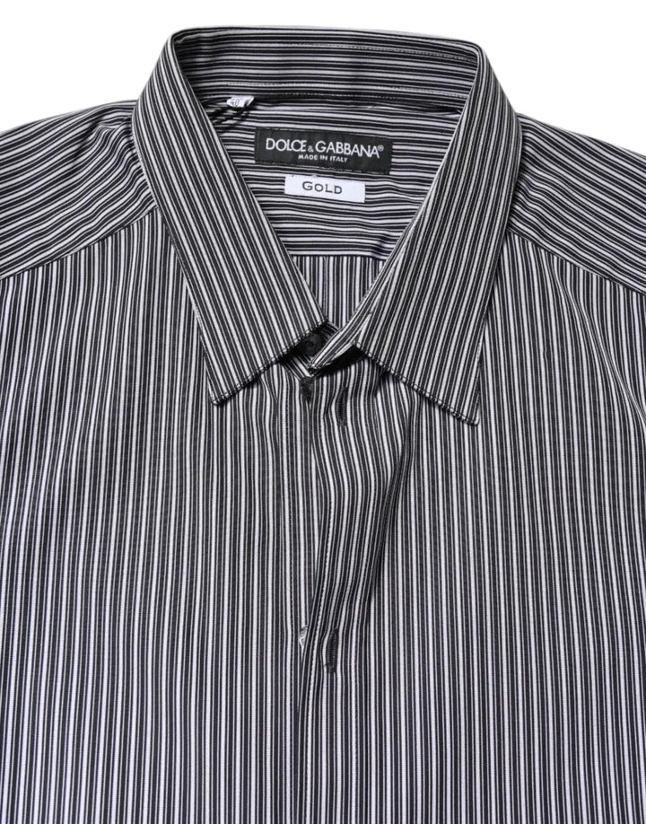 Dolce &amp; Gabbana Black White Striped GOLD Formal Dress Shirt