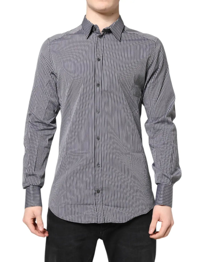 Dolce &amp; Gabbana Black White Striped GOLD Formal Dress Shirt