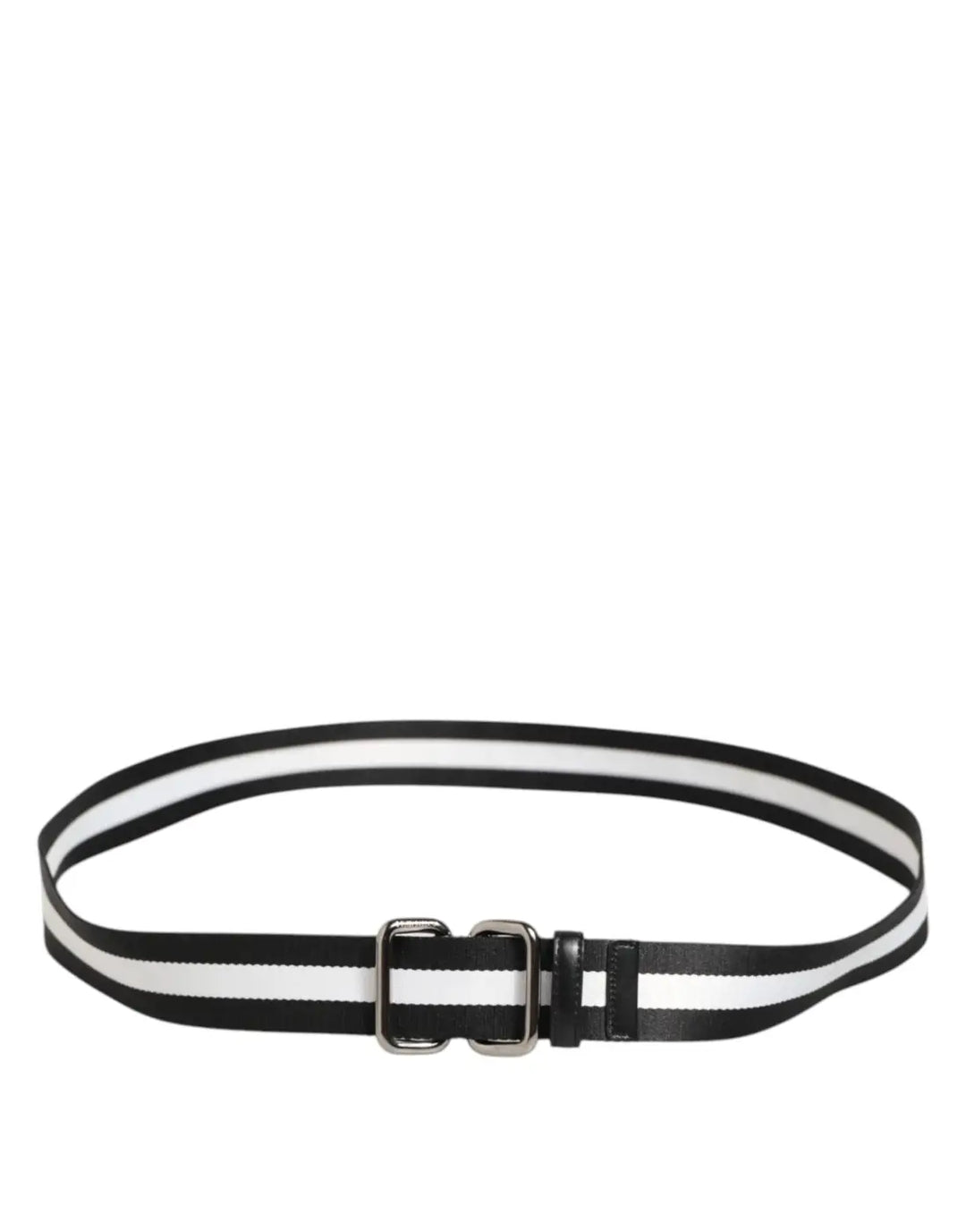 Dolce &amp; Gabbana Black White Striped Logo Metal Buckle Belt