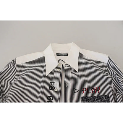 Dolce & Gabbana Black White Striped Long Sleeve Casual Shirt