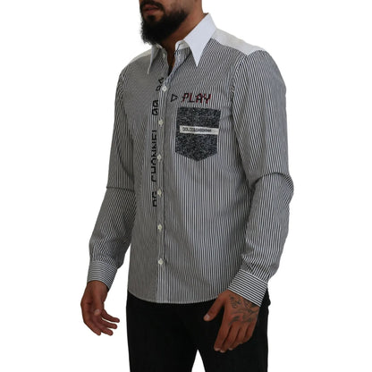 Dolce & Gabbana Black White Striped Long Sleeve Casual Shirt