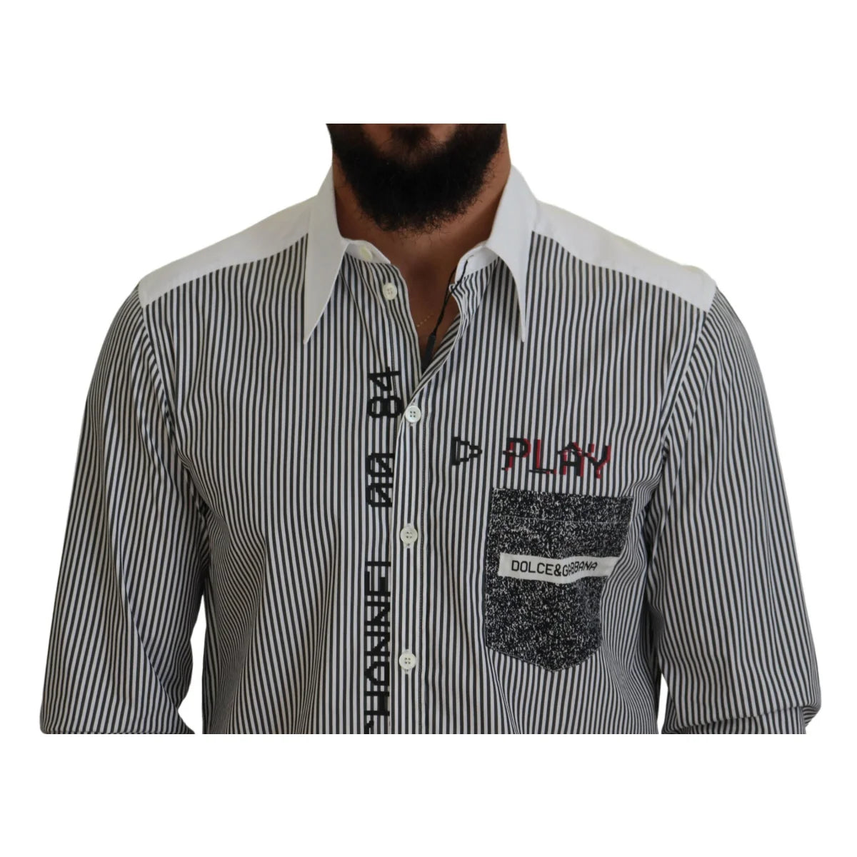 Dolce & Gabbana Black White Striped Long Sleeve Casual Shirt
