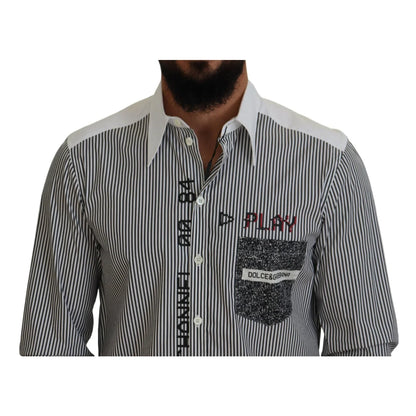 Dolce & Gabbana Black White Striped Long Sleeve Casual Shirt