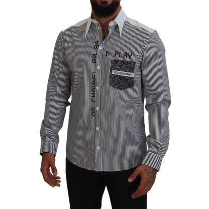 Dolce & Gabbana Black White Striped Long Sleeve Casual Shirt