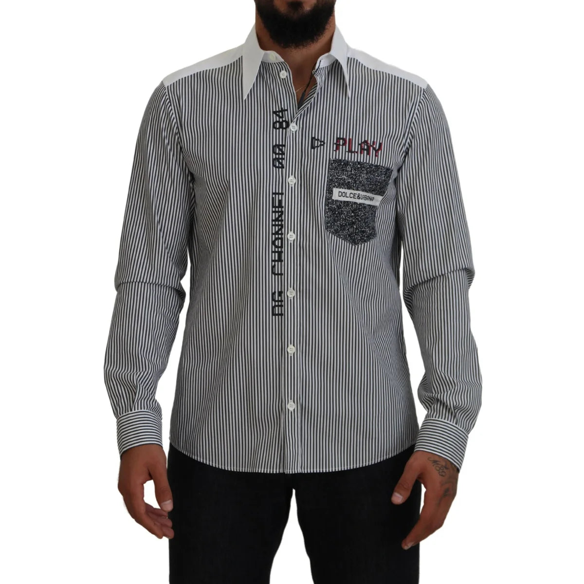 Dolce & Gabbana Black White Striped Long Sleeve Casual Shirt