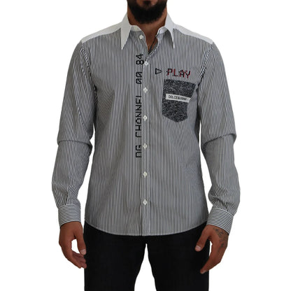 Dolce & Gabbana Black White Striped Long Sleeve Casual Shirt