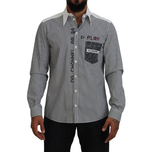 Dolce & Gabbana Black White Striped Long Sleeve Casual Shirt
