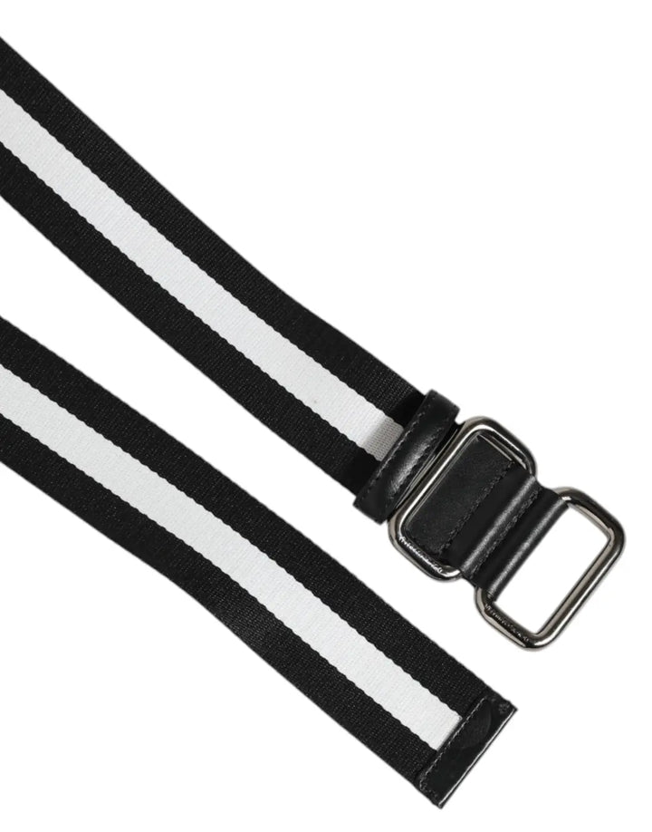Dolce &amp; Gabbana Black White Striped Metal Buckle Men Belt