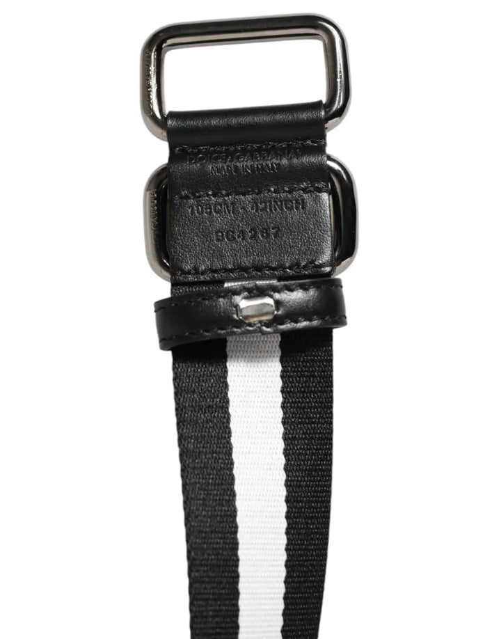 Dolce &amp; Gabbana Black White Striped Metal Buckle Men Belt