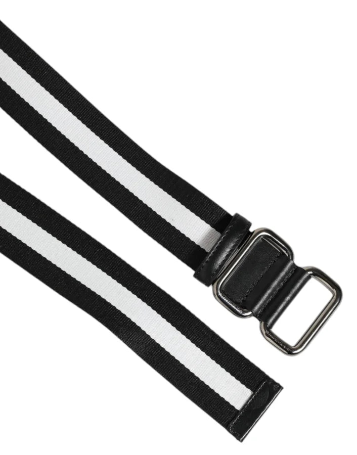 Dolce &amp; Gabbana Black White Striped Metal Buckle Men Belt