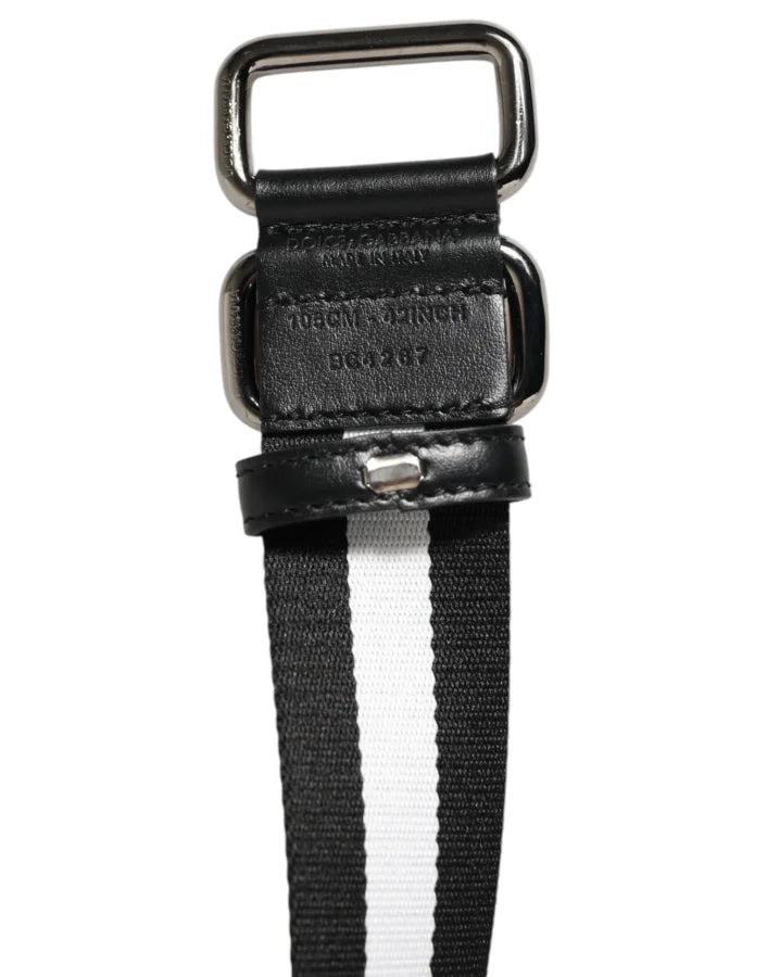Dolce &amp; Gabbana Black White Striped Metal Buckle Men Belt