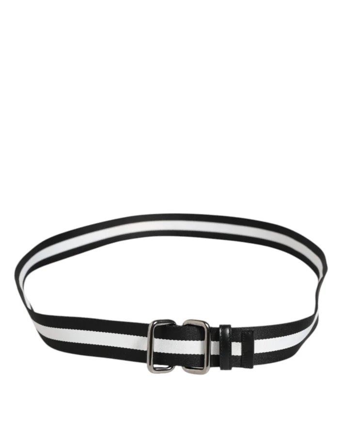 Dolce &amp; Gabbana Black White Striped Metal Buckle Men Belt