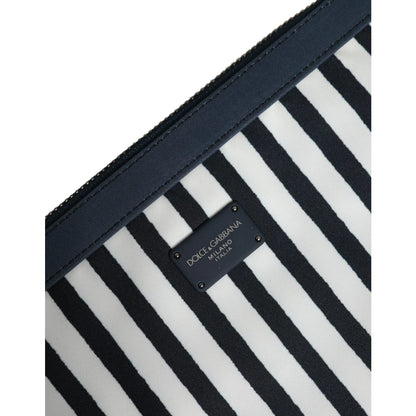 Dolce Gabbana Black White Striped Pouch with DG Logo Plaque &