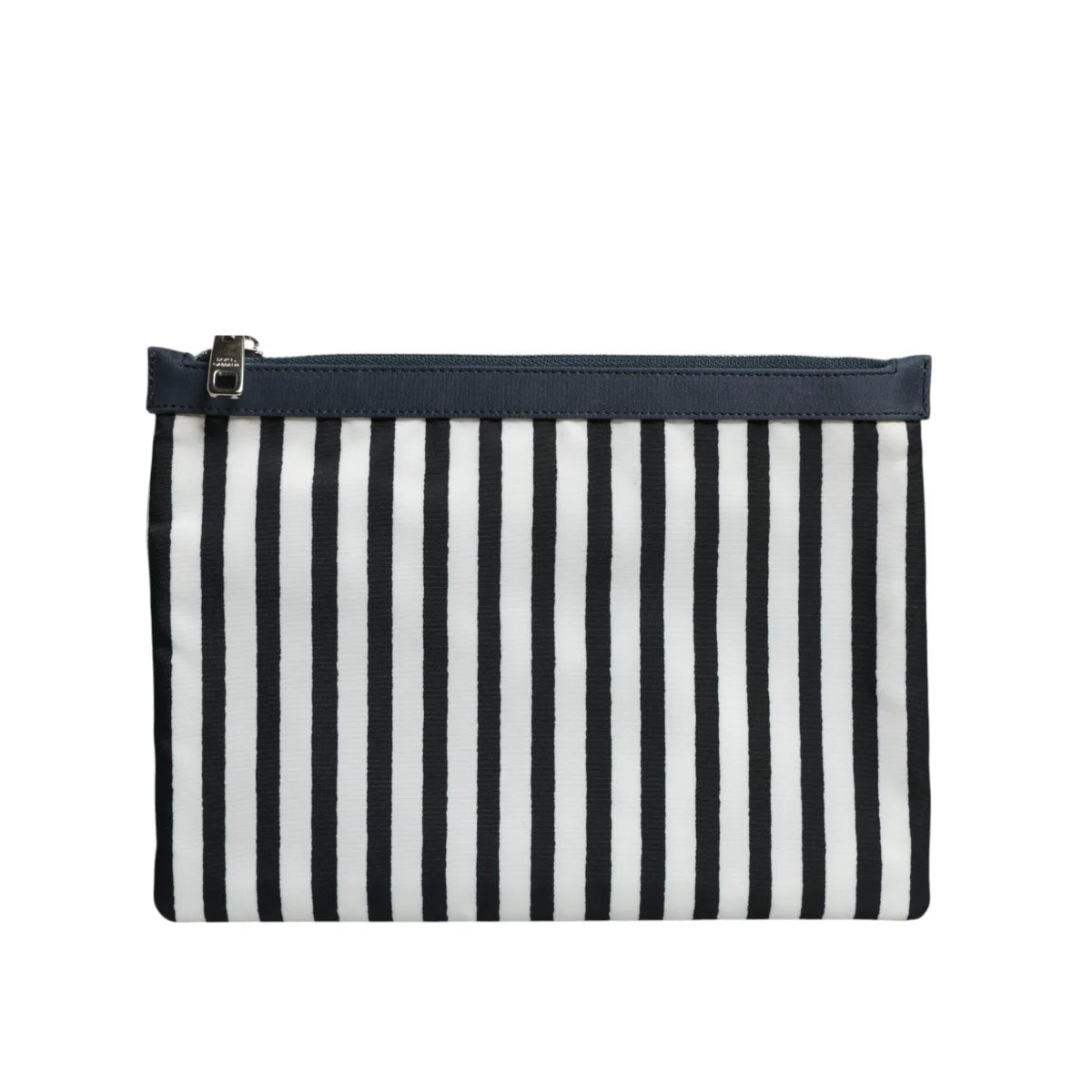Dolce Gabbana Black White Striped Pouch with DG Logo Plaque &