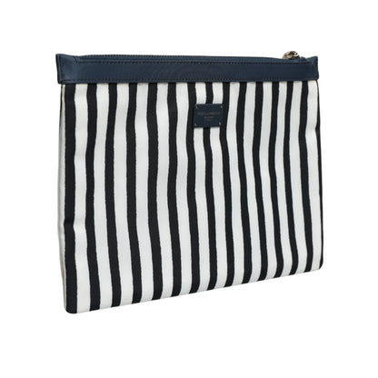 Dolce Gabbana Black White Striped Pouch with DG Logo Plaque &