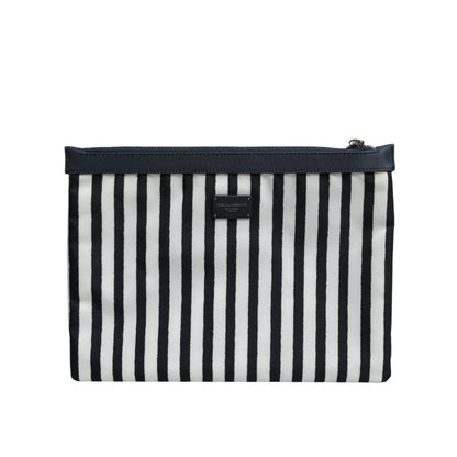 Dolce Gabbana Black White Striped Pouch with DG Logo Plaque &