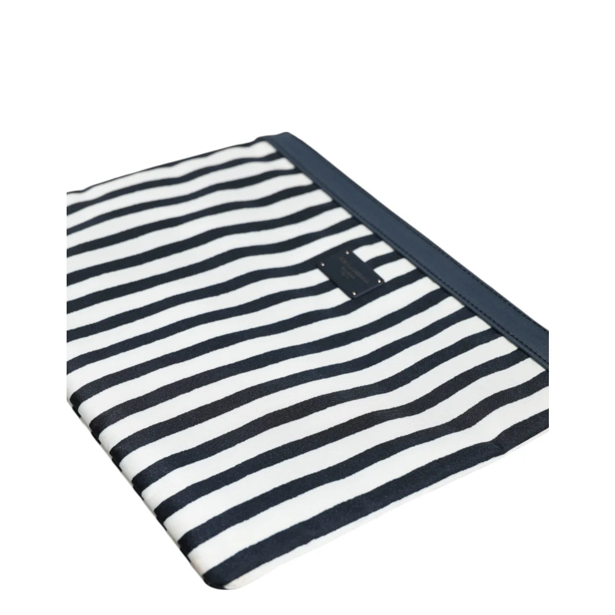 Dolce Gabbana Black White Striped Pouch with DG Logo Plaque &