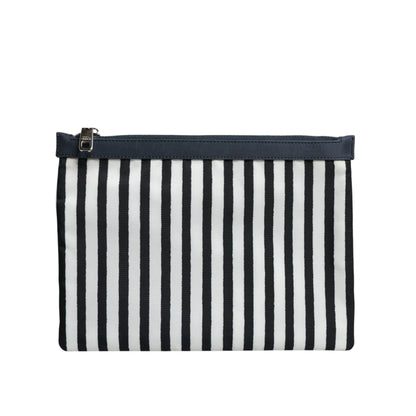 Dolce Gabbana Black White Striped Pouch with Logo Plaque &